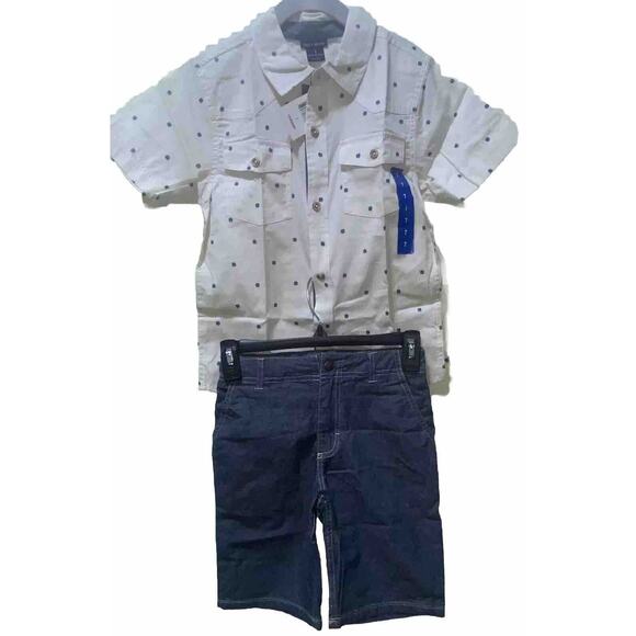 Lucky Brand Boys 2pc Button Up Shirt/Denim Shorts Set Clover Woven - Size 7 - Picture 2 of 10